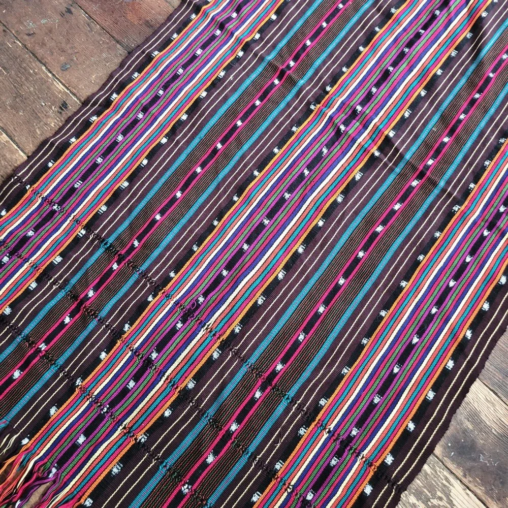 Handwoven Striped Textile Scarf Multi Color Fringed Table Runner‎ Wall Hanging
